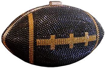 UMREN Women Rugby Shaped Cross Body Purse Rhinestone Ellipse Ball Crystal Evening Bag Clutch Handbag for Wedding Party (One Size, Black-R)