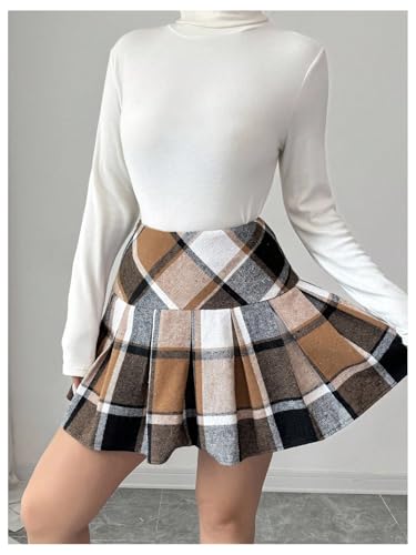 MakeMeChic Women's Plaid Print Pleated Mini Skirt A Line Business Office Short Skirts2