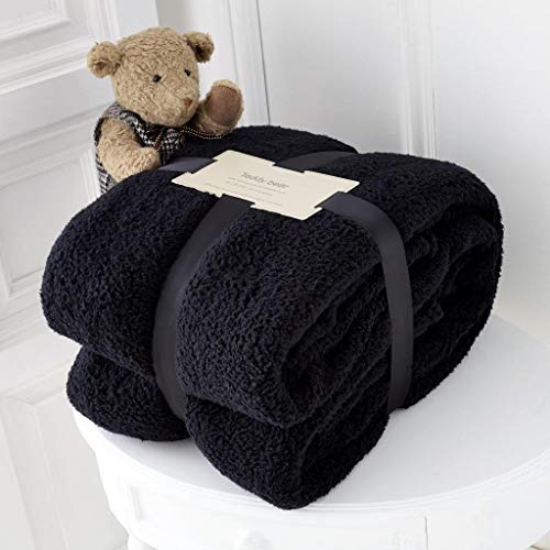 Hachette Teddy Fleece Throw Blanket Soft Warm Throw Over Sofa Bed Travel Bedspread Blanket (Black, King - 200 x 240 cm)