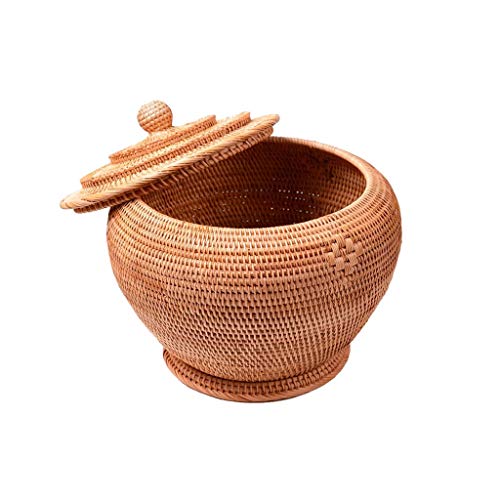 ZHANGXIAO Egg Basket, With Lid Storage Rattan Weave Hamper For Picnic Food Fruit Bread