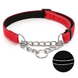 Martingale Dog Collar with Stainless Steel Chain, Adjustable Soft Padded Nylon Reflective Collar, No Pull Heavy Duty Chain Walking Training Colllars for Large, Medium, Small Dogs(Red, 16.5" - 27.6") -  Love Dream