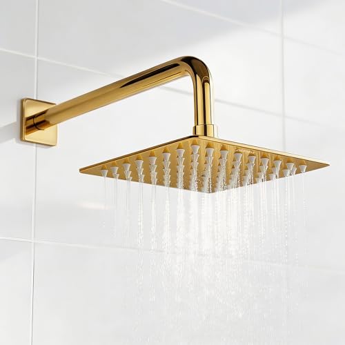 Plantex Stainless Steel Overhead Shower 6 x 6 inch with Water-Saving Technology/High pressure Rain Shower Head without Arm/Bathroom Shower -(Ultra Slim-PVD Gold)