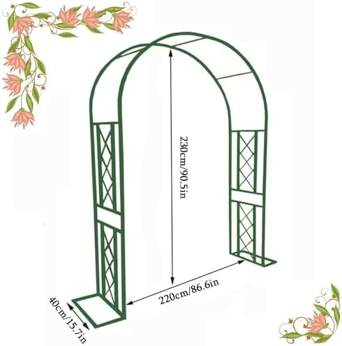 Sturdy Metal Garden Arch for Climbing Plants, Outdoor Rose Arbor Trellis, 140-340cm Wide Decorative Arch, Garden Entrance Decoration (Green, W 118 X H 90.5 in)