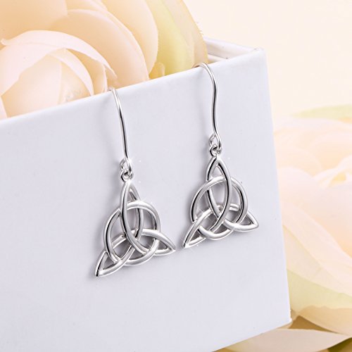 925 Sterling Silver Good Luck Irish Trinity Celtic Knot Triangle Vintage Dangle Drop Earrings4