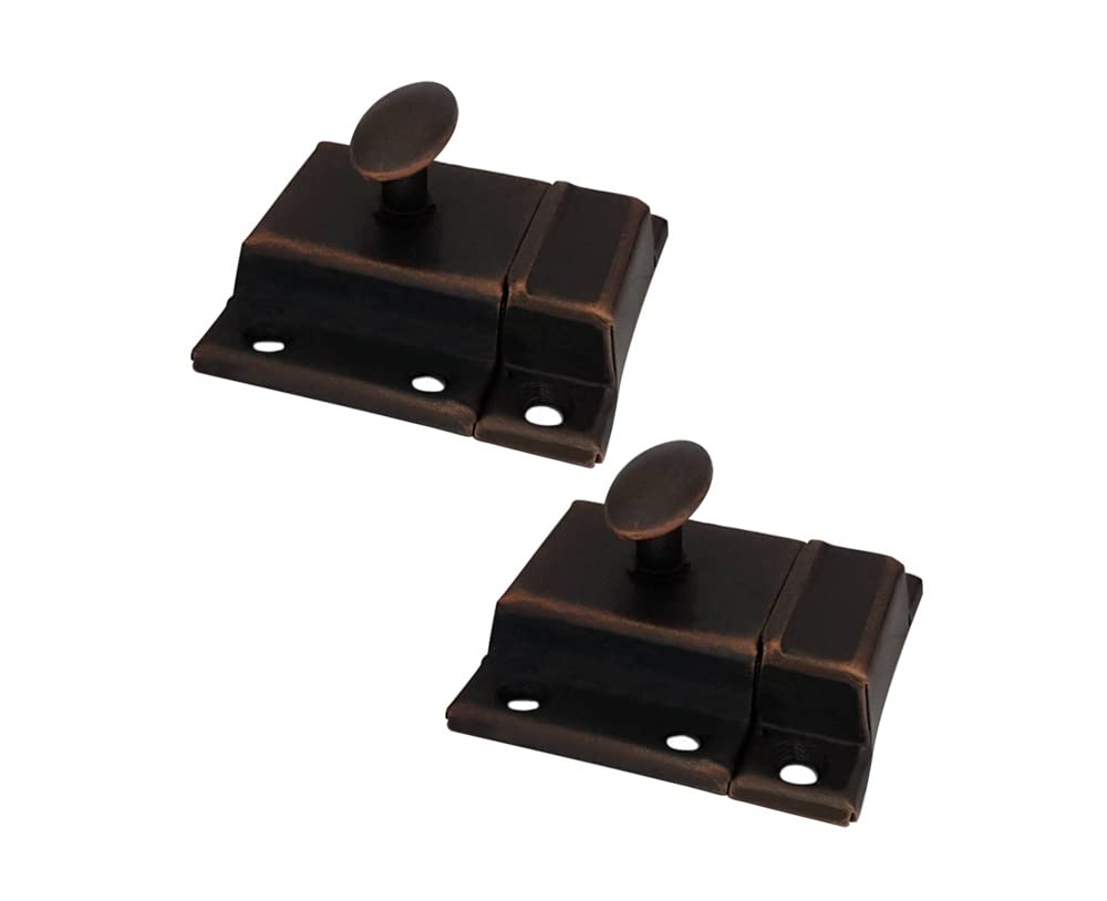 QCAA Oval Turn Cabinet Latch, for Cupboard & Other Furniture, Large, Antique Copper, Made in Taiwan, 2 Pack