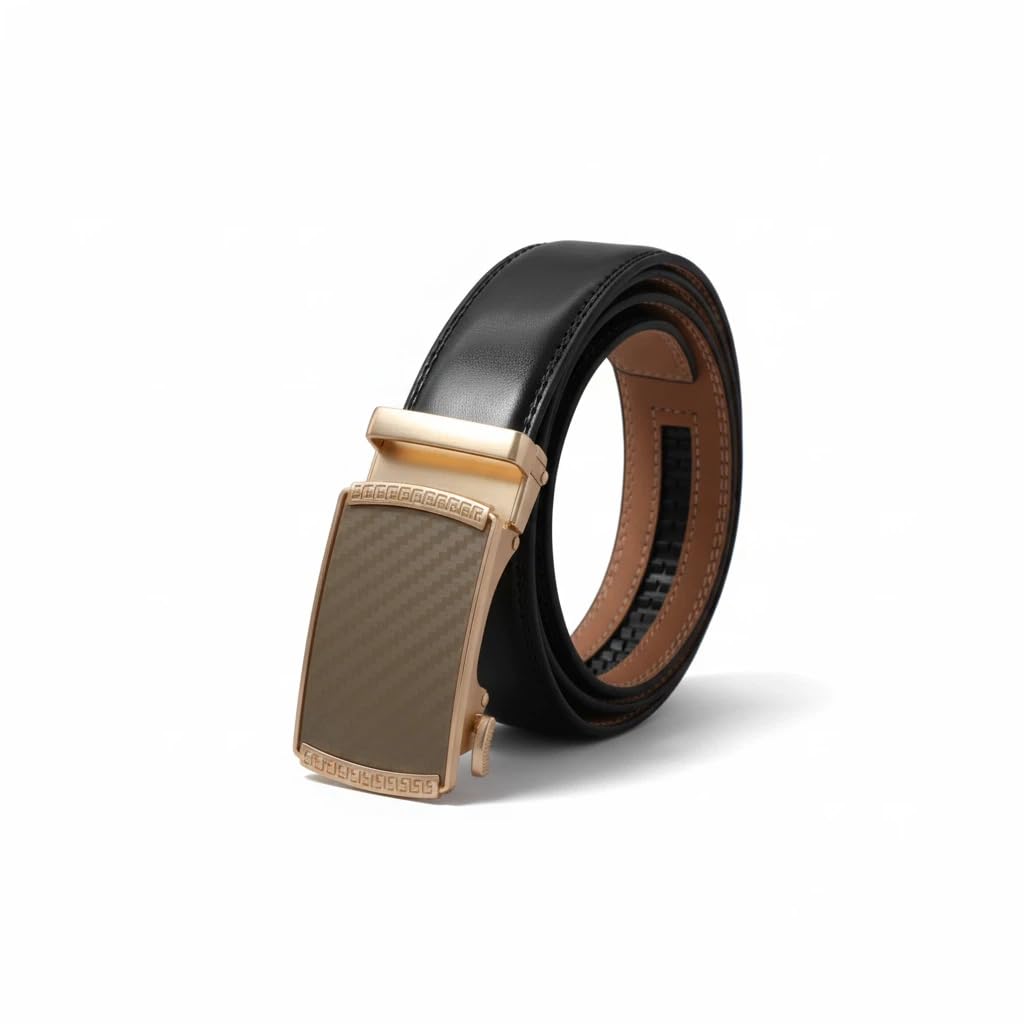 Mens Belt - Mens Ratchet Belt Leather Trim to Fit Men Dress and Casual