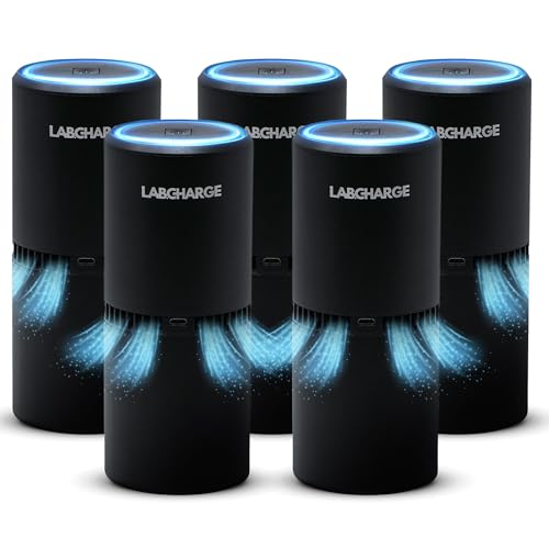 LabCharge Small Ionic Air Purifier for Home & Bedroom – Silent HEPA Filter – Covers 250 Sq Ft - Free Cleaner – Compact & Black Design - Pack of 5
