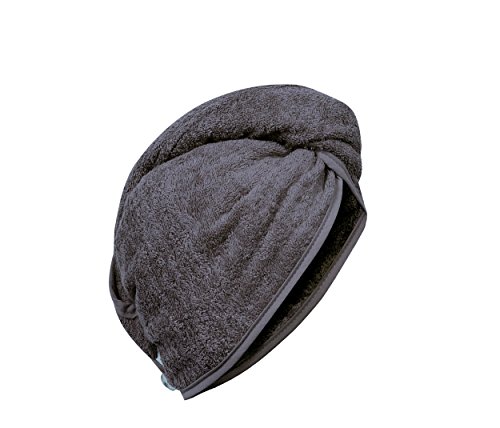 Preisvergleich Produktbild Carenesse Haarturban anthrazit grau, 100% saugstarke Baumwolle, Aufsetzen Einwickeln - Festknöpfen - Stabiler Halt Haar-Turban Haar Turban Kopfhandtuch Haartrockentuch Handtuch für Haare