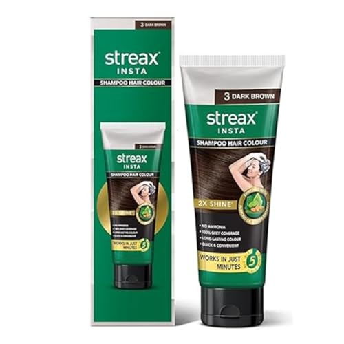 Streax Insta Shampoo Squeeze Pack Hair Colour For Unisex,Dark Brown 3,200Ml|Hair Colour Brown|100% Grey Coverage |Long Lasting Hair Color,Easy To Use| Ammonia Free Hair Color,No Paraben & Sulphate