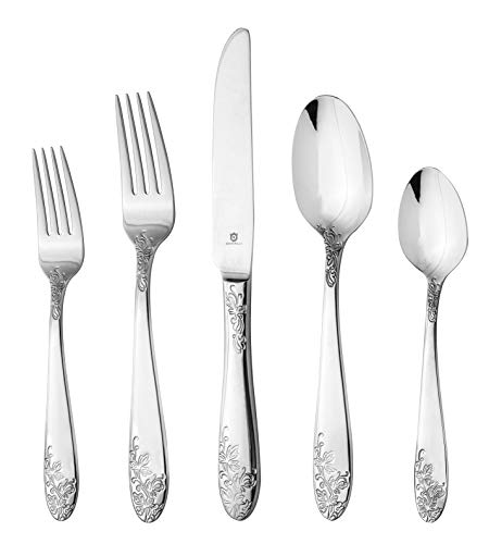 DANIALLI 20-Piece Flatware Set For 4, Modern Imperial Design Silverware Set, 18 10