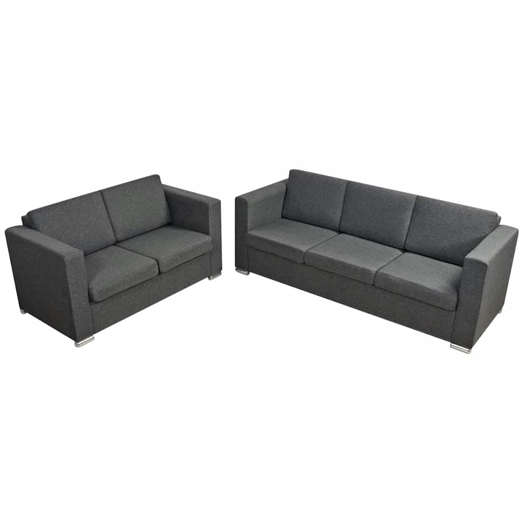 Juego de sofá de dos piezas de tela gris oscuro con sofás de 2 plazas y 3 plazas, marco de madera estable, patas cromadas, asiento ancho, fundas de almohada extraíbles, ideal para salón