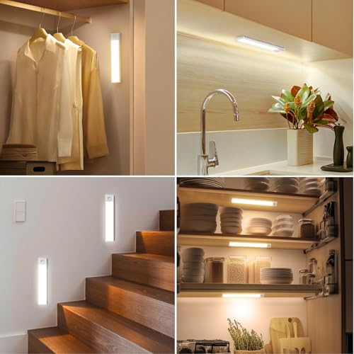 Image of Olafus Under Cabinet Lighting, Motion Sensor 54 LED Under Cabinet Lights, 1500mAh USB Rechargeable Battery Operated Closet Lights, Dimmable& 3 Color Temperature, Stick On Magnetic for Kitchen