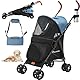 YITAHOME Hundewagen bis 11.3 kg, Tragbarer Hundebuggy, Faltbar klappbar, Haustiere Buggy mit Netzfenstern, Jogger Katzenbuggy für kleine Hunde Katzen, Haustier-Kinderwagen (Blau Schwarz)