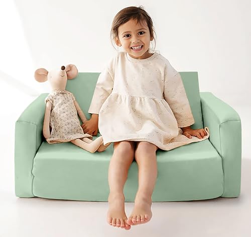 Image of Baby /Couch /Playmat /Three Layers of Folding Kids Sofa /Armchair Flip Open Plush Foldable Mini /Foldable Sofa Cum Bed Chair for 6-60 Months (Upto 5 Years Kids) (Green) -Kiwi