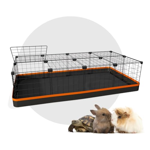Cercado para Porquinho da Índia Coelho com Teto e Bandeja Impermeável 60x120x30cm Telas Pretas e detalhe Laranja