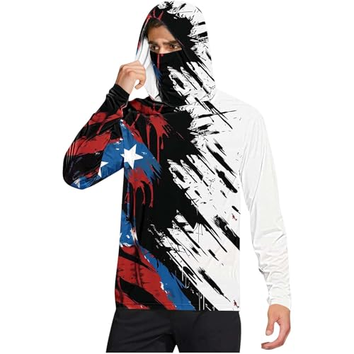 Men's UPF 50+ Sun Protection Long Sleeve Hoodie Shirts with Mask UV Outdoor Fishing SPF Rash Guard Shirts for Men