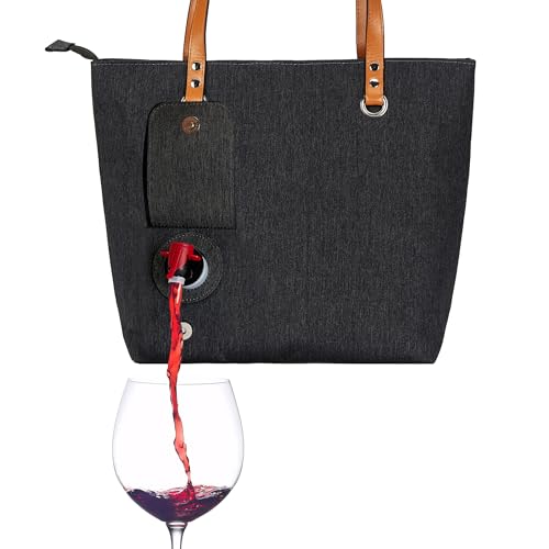 Insulated Wine Cooler Bag with Hidden Dispenser – Portable Wine Cooler Bag for Beach, Travel & Picnics, Stylish Wine Carrier for Wine Lovers & Mums, Black