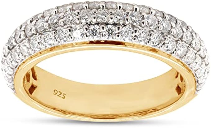 SAVEARTH DIAMONDS 1.00 Carat Round Lab Created Moissanite & Lab Grown Diamond 3 Row Eternity Wedding Band Ring For Women In 14K Gold Over Sterling Silver (VS-SI Clarity, 1.00 Cttw), Gift For Her