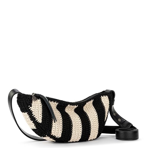 Image of The Sak Tess Sling Bag in Crochet, Adjustable Crossbody Strap, Black Stripe