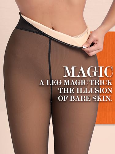 HONENNA 5 Skin Colors Fake Translucent Fleece Lined Tights, Winter Thermal Pantyhose for Women under Dress, medias térmicas4
