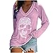 EMATOP Langarmshirt Damen Lässig Pullover Herbst Winter Langarm Oberteile Sexy V-Ausschnitt Tunika Tops Klassisch Skelett Druck Sweatshirt Lose Mode Longshirt Jumper Teenager Mädchen