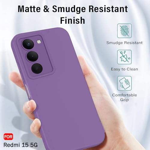 Image of TheGiftKart Liquid Silicon Back Cover Case for Mi Redmi 15 5G | Stylish Camera Protection Module | Micro-Fibre Lining Inside | Shockproof Back Cover Case for Redmi 15 5G (Silicone, Purple)
