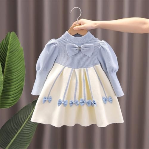 Image of Bold N Elegant Baby Girl's Winter Warm Woolen Full Sleeve Tulle Tutu Dress Frock with Bows for Infant Toddler Teedler Girls