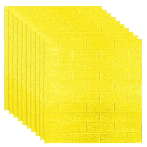 Image of TEKCOOL Self-Adhesive Waterproof PE Foam 3D Wall Panels Wallpaper Sticker for Bathroom, Living Room, and Home Decoration (70 x 77cm, Appx. 5.8Sq Feet)-5 Piece-Yellow'