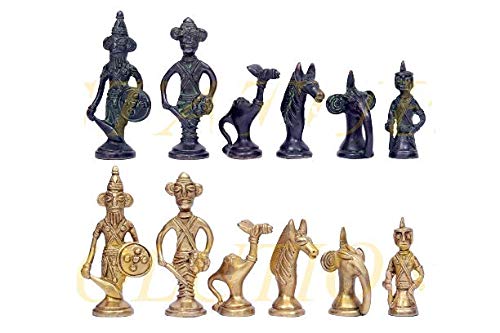 Image of Statue Solution Brass Chess Figure Set Best for Decorative and Gifting Purpose ( Black & Yellow ) Antique