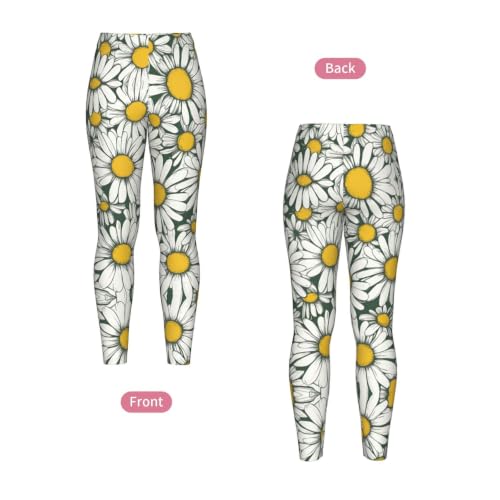 Leggings blancos de margaritas para mujer pantalones deportivos suaves de gimnasio 4