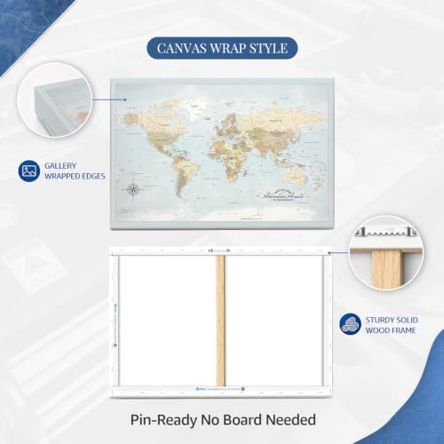 Image of IPIC Blue Ocean World Maps for Wall, World Map Canvas, Total Size 42x28 in
