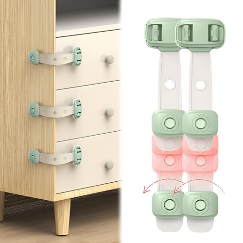 Image of Bembika Furniture Safety Locks for Kids, Child Safety Lock for Fridge, Drawers, Cupboard, Cabinet, Window Safety Multifunction Accessories Adjustable Lock for Baby and Toddlers Green - 2 Pcs