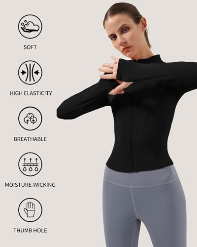 Image of Locachy Women's Lightweight Stretchy Workout Full Zip Running Track Jacket with Thumb Holes