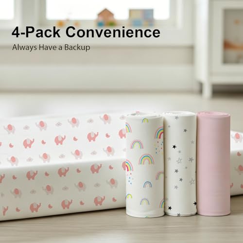 Image of Plushii Mini Crib Sheets 4 Pack, 38 inchx 26 inch Extra Soft Microfiber Pack and Play Fitted Sheet for Mini Crib & Pack and Play Mattress, Playpen Sheet Fitted for Baby Girls,Rainbow