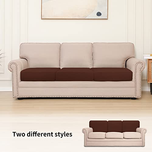 Image of Easy-Going Stretch 3 Pieces Couch Cushion Cover for Sofa Seat | Furniture Protector Sofa slipcover for 3 Cushion Couch Washable Soft with Elastic Bottom Coffee