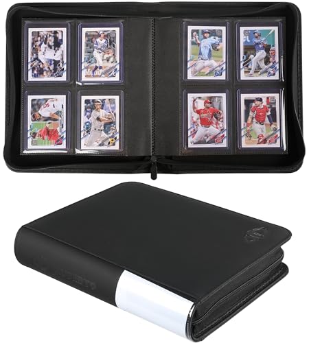 Top Loader Binder, 128 Cards, 4 Pocket Zipper Binder for 3' x 4' Top Loader, Ringless Side-Loading...