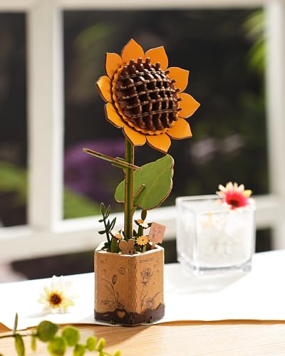 rowood Puzzle 3D Fai da te Fiore in Legno Kit Modellino di Fiori Artificiali Da Montare Per Adulti (Sunflower)