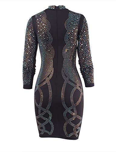 VWIWV Women Long Sleeve Dress Geometric Retro Sparkly Bodycon Party Mini Dress with Zipper