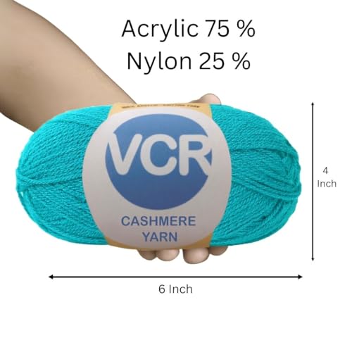 Image of VCR Peacock Blue Cashmere Knitting Yarn, 100 Grams Hank, 265 Meters Length, Acrylic 75% and Nylon 25%, Soft Crosia Thread for Crochet and Knitting, Suitable for Sweaters, Pullovers and Jackets