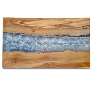 Olive Wood Resin Cutting Board with Grey Resin Charcuterie Board | Handmade Wooden Epoxy Cutting Board | Modern Resin Cheese Board