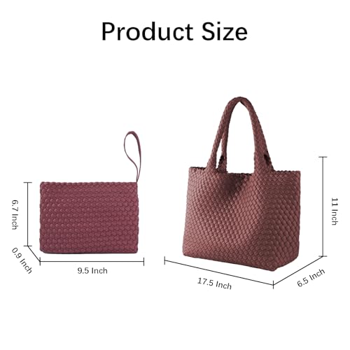 Image of Woven Tote Bag for Women Vegan Leather Handwoven Bags with Small Purse