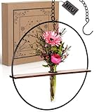 Caridano® Dekoring Metall 30cm - Metallring schwarz mit Boho Vase – Fensterdeko – Hängedekoration für Pampasgras – Makramee Ring mit Kette - Hängeampel mit Vase - Eucalyptus Türkranz