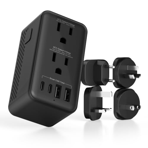 2000W 220V to 110V Voltage Converter US to Europe for Hair Dryer, Converter for European Travel, 6-in-1 Charging with 4 Plugs for Travel Worldwide