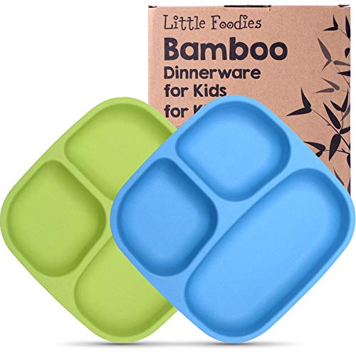 Get Fresh Platos Divididos de Bambú para Niños - 2 Piezas Juego de Platos Divididos de Bambu para Bebes - Azul/Verde Reutilizable Vajilla Infantil Fibra de Bambu - Bamboo Kids Divided Dinner Plates