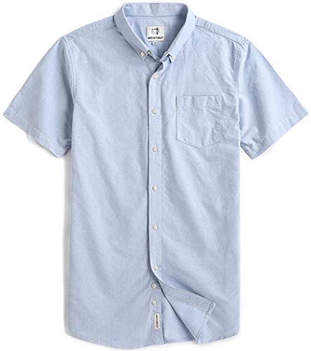 Men's Short Sleeve Plaid Checkered Button Down Casual Shirts Blue Small