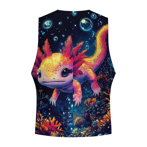 Colorful Axolotl Men's Formal Suit Vest for Business Formal Or Casual Dress Waistcoat Wedding 5