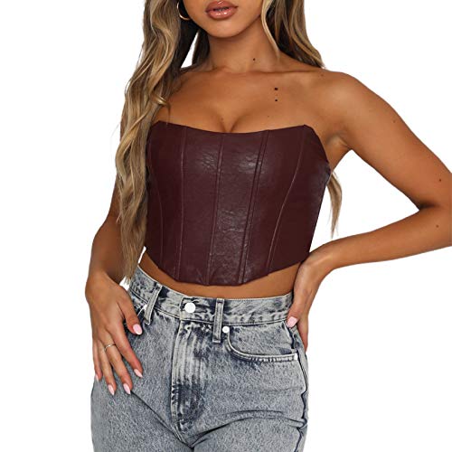 Corset bustier sexy sans bretelles avec épaules dénudées pour femme, rouge vin, Large Cover