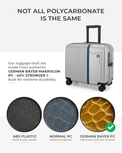 Image of EUME Overnighter 16 inch Luggage Trolley for Travel, Cabin Bag | Trolley Bag Small for Luggage | with Laptop Sleeve | 100% German Bayer Polycarbonate - Chrome Silver