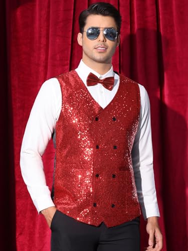 Lars Amadeus Sequin Vest for Men's Double-Breasted Party Disco Nightclub Sleeveless Sparkly Suit Waistcoat2