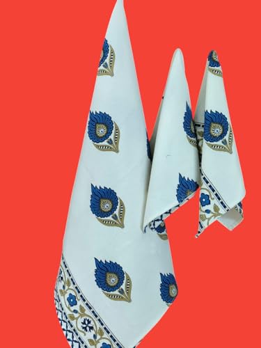 Image of Waffle Cotton Bath & Hand Towel, Hand Block Printed Towel for Bathroom, Quick Drying Towel for Men & Women, Eco Friendly Towel Daily use Towel Pack of 3 Pcs